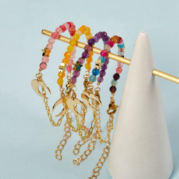 NWOT U-Choose Natural Agate beads W paperclip chain Star & Moon Bracelet   2/$10 - Picture 2 of 10